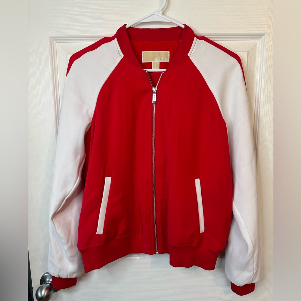 Women’s Michael Kors Red and White Track Jacket Quilted Lining Size Small